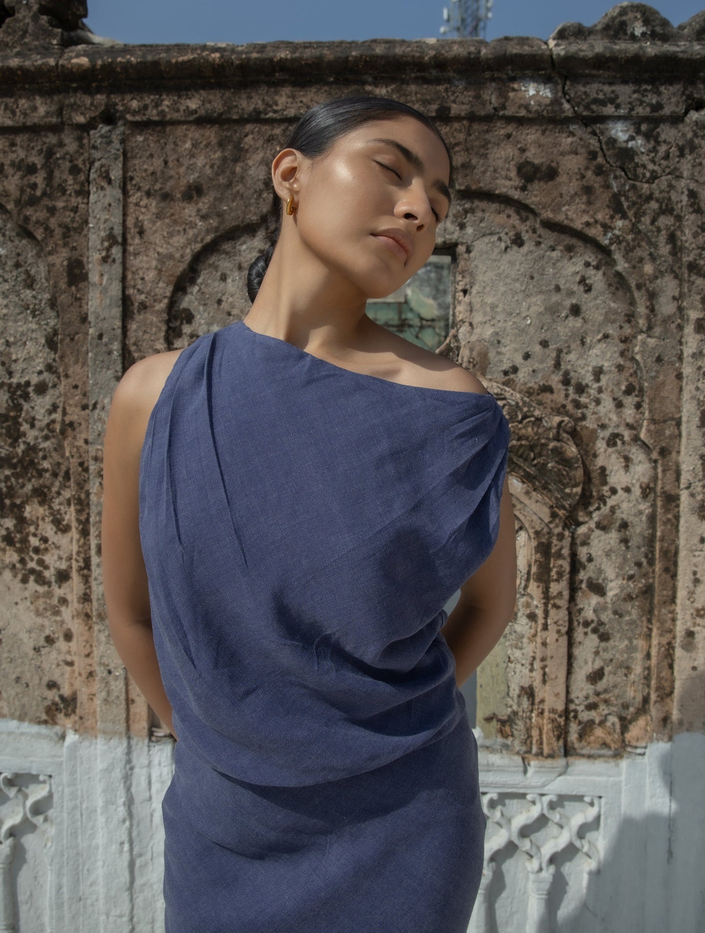 Off-the-Shoulder Denim Blue Top