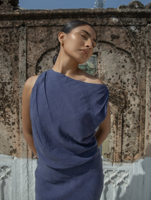 Off-the-Shoulder Denim Blue Top