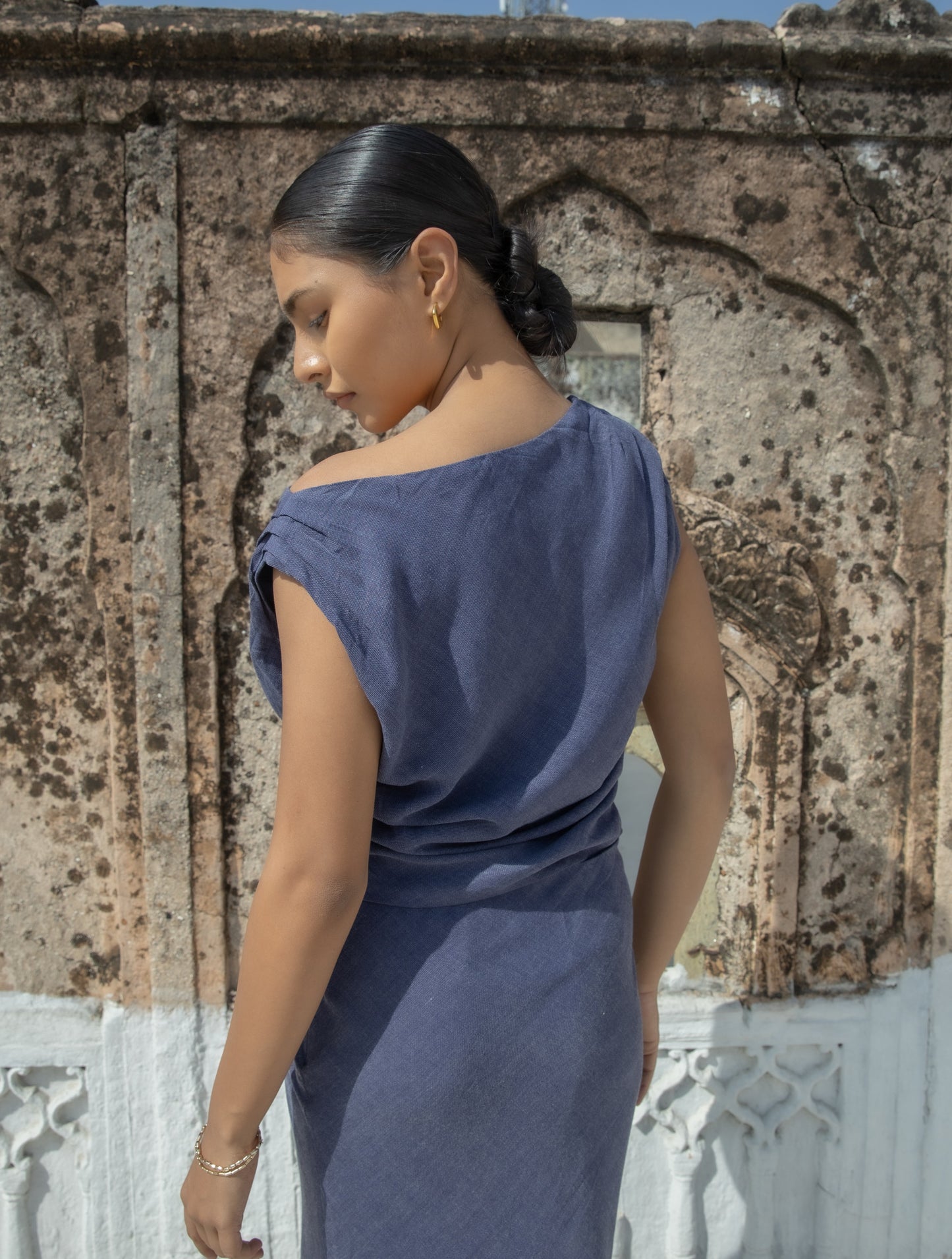 Off-the-Shoulder Denim Blue Top