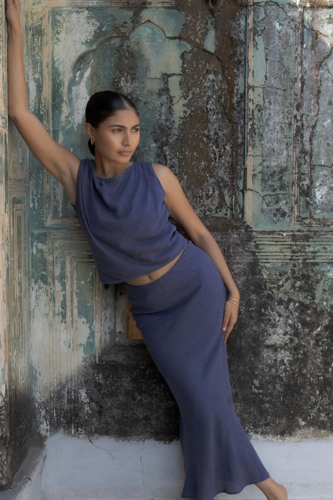 Off The Shoulder Denim Blue Top - Image 2