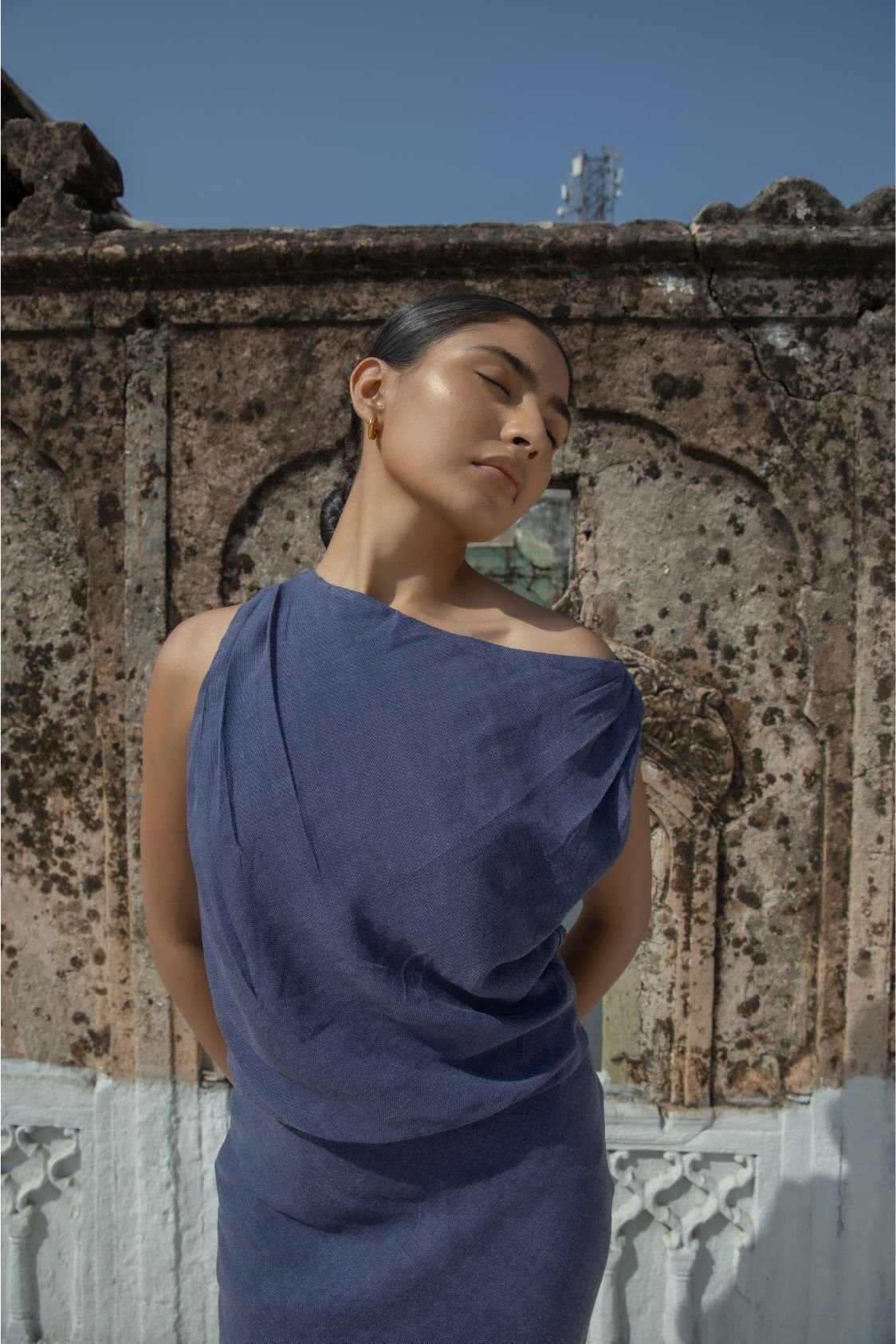 Off The Shoulder Denim Blue Top