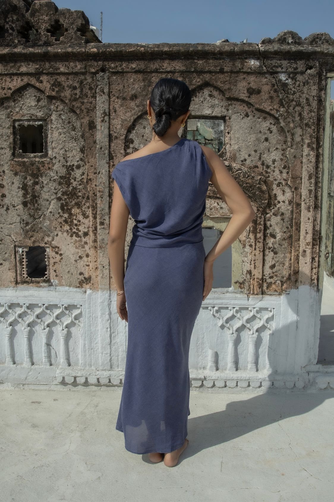 Off The Shoulder Denim Blue Top - Image 3