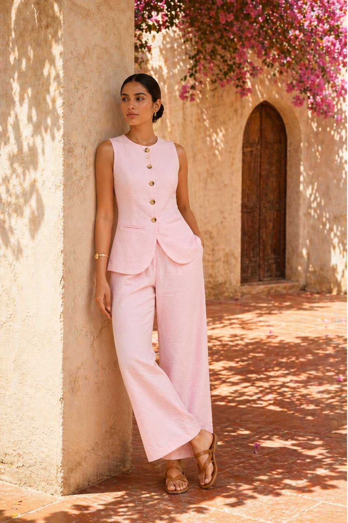 Pink waistcoat Pant Set