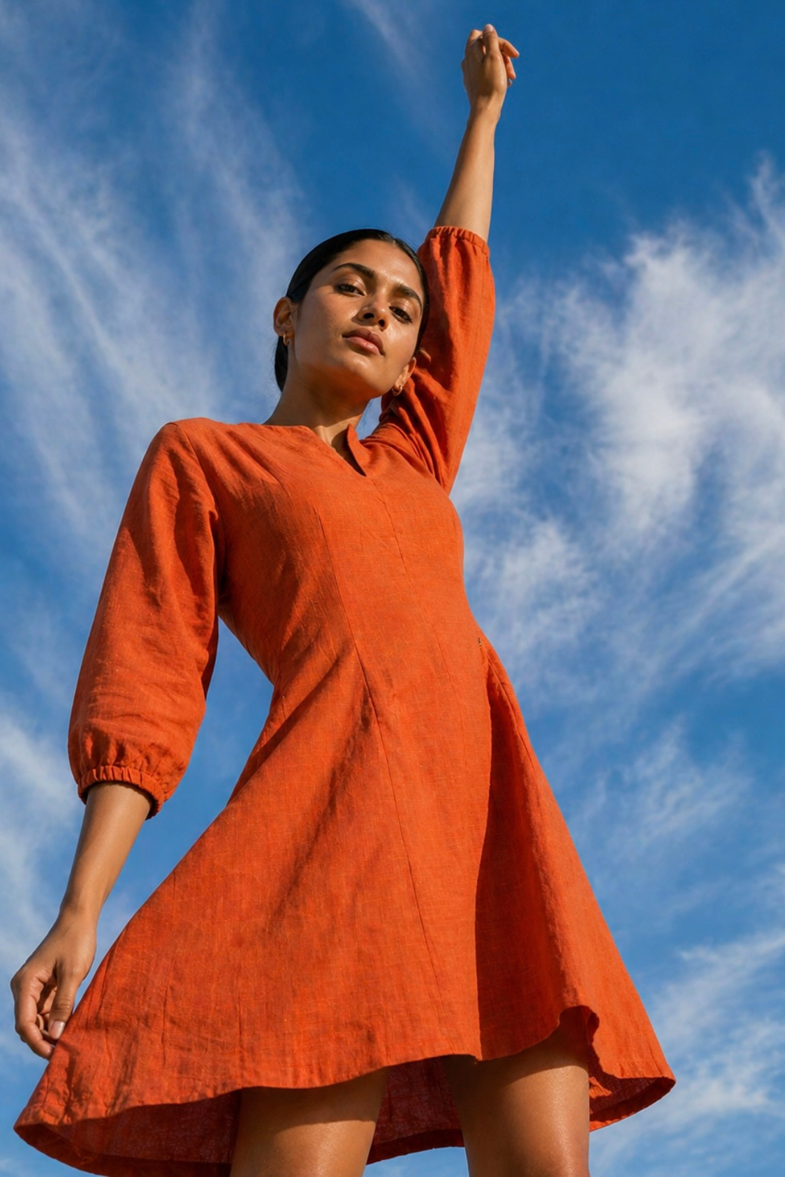 Cotton Solid Short Dress - Image 3